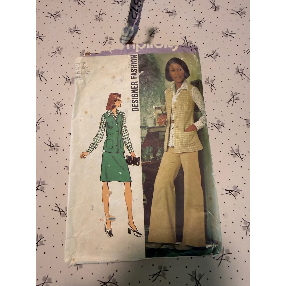 Vintage 1973 Simplicity 5812 Sewing Pattern Misses Vest Blouse Skirt Pants Sz 18